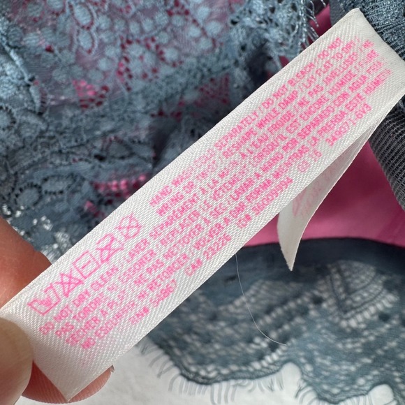 PINK Victoria's Secret Eye Lash Lace High Neck Push Up Bralette Gray Size S AA-C - Picture 7 of 9